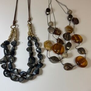 Chic Amber and Navy Beaded Necklace Set